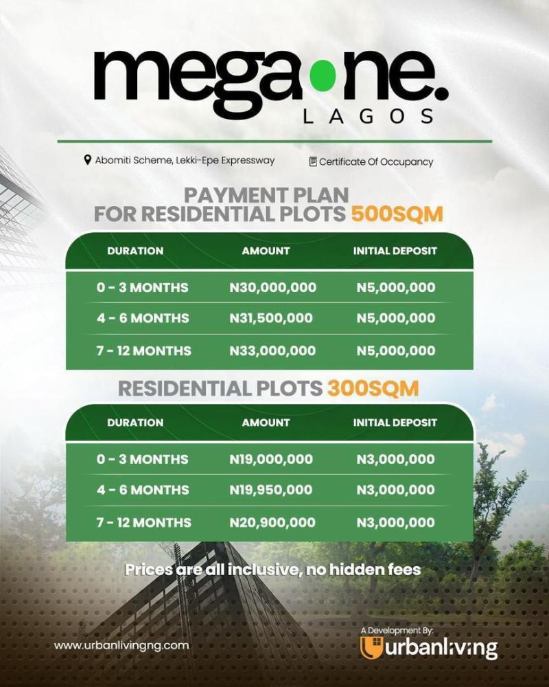 300sqm/500sqm and 1000sqm Dry Land for SALE At Lekki - Epe Expressway.