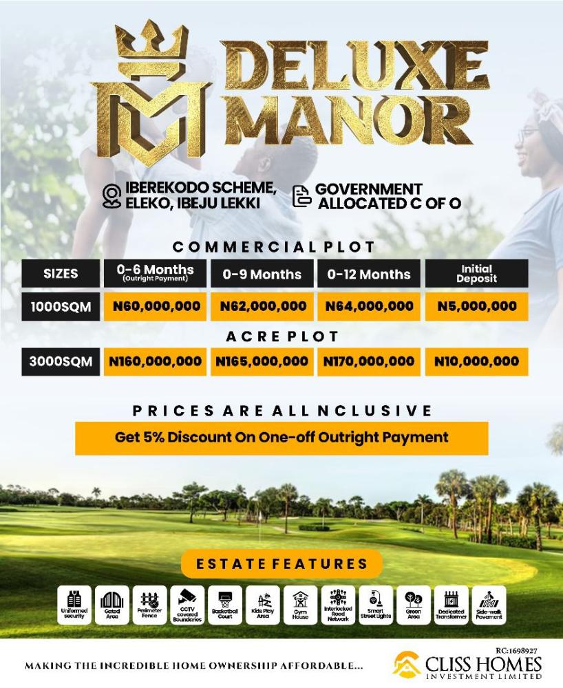 Welcome to Deluxe Manor, a luxurious and exclusive residential estate located in the heart of Ibeju-Lekki, Lagos State