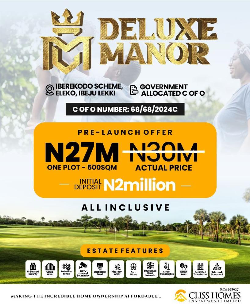 Welcome to Deluxe Manor, a luxurious and exclusive residential estate located in the heart of Ibeju-Lekki, Lagos State