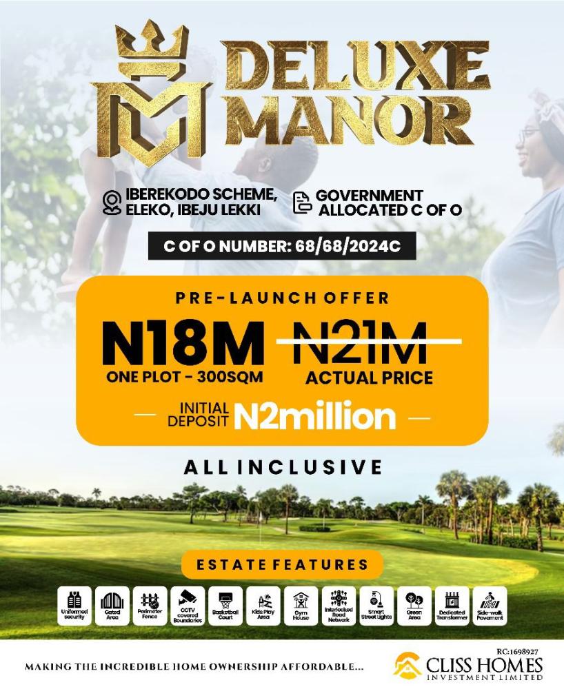 Welcome to Deluxe Manor, a luxurious and exclusive residential estate located in the heart of Ibeju-Lekki, Lagos State