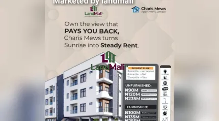 Above is the 3D video of Charis Mews Apartments, Omole. Please watch and use it to engage your clients and prospects. This project is a premium investment opportunity designed for both modern living and steady rental income.
