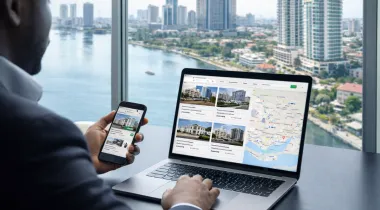 A man searching for properties online