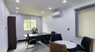 Service and functional  2000 sqm massive office building, furnished with modern high quality furniture, multiple office spaces, detached staff quarters etc is up for LEASE — Ready to move in