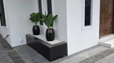 Outside. with beautiful flower pot