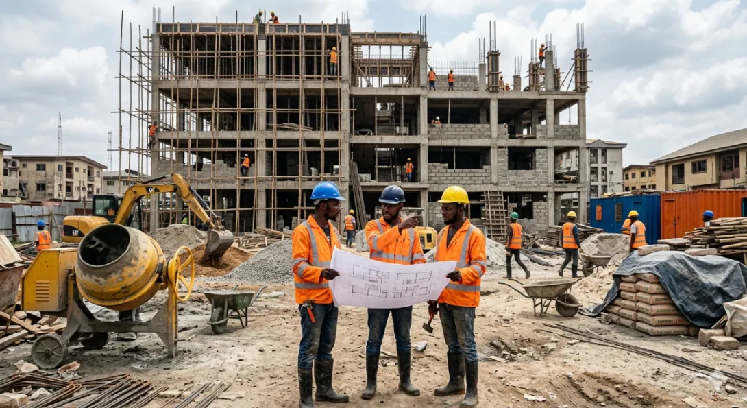Construction site with workers