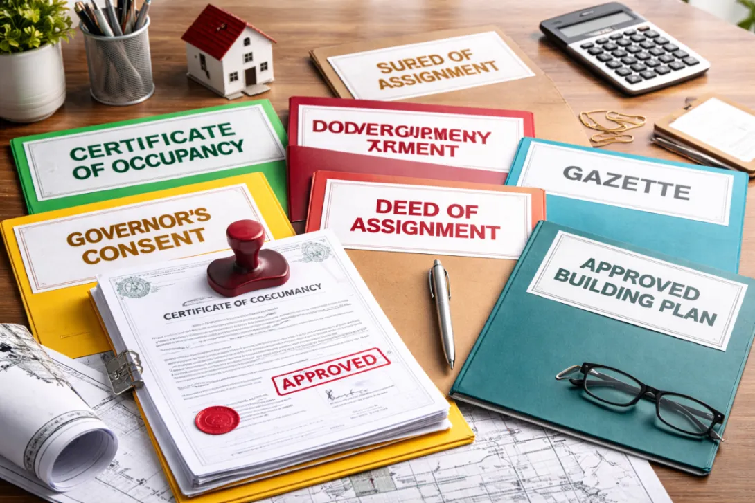 Desk with property documents