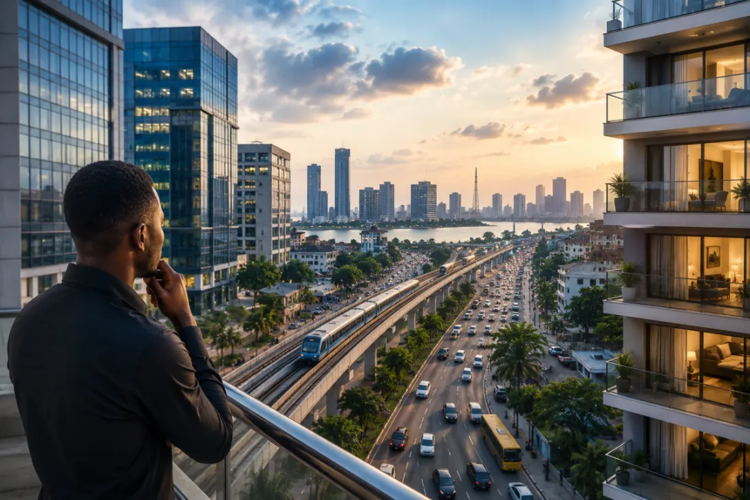 Man looking at he city view from his office