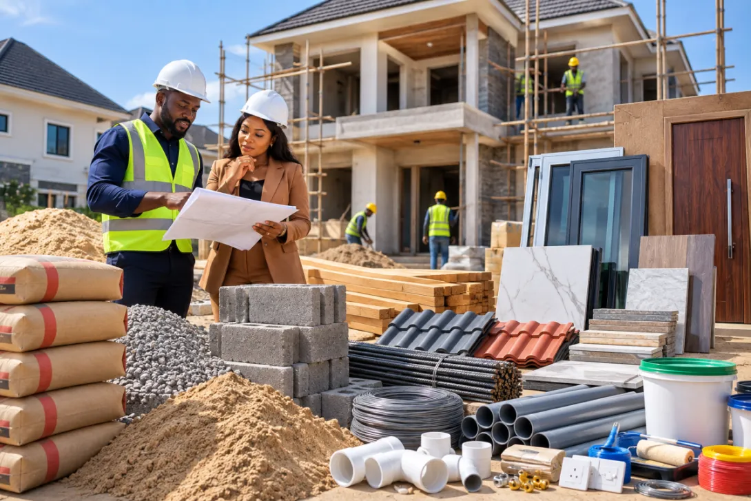 2 PEOPLE LOOKING AT CONATRUCTION MATERIALS 