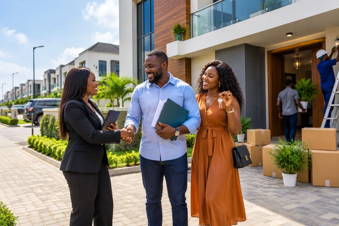 New property owners infront of their property