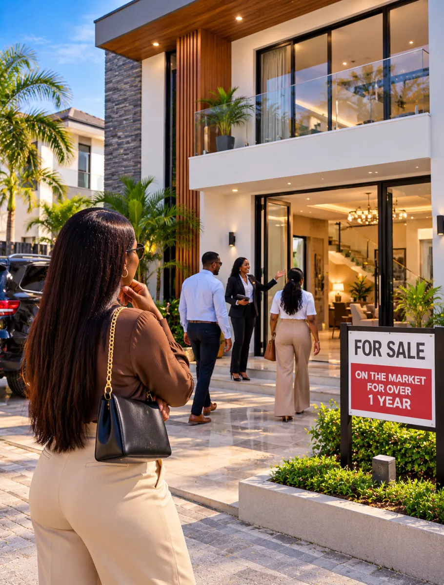 People ispecting a property that has been in the market for long